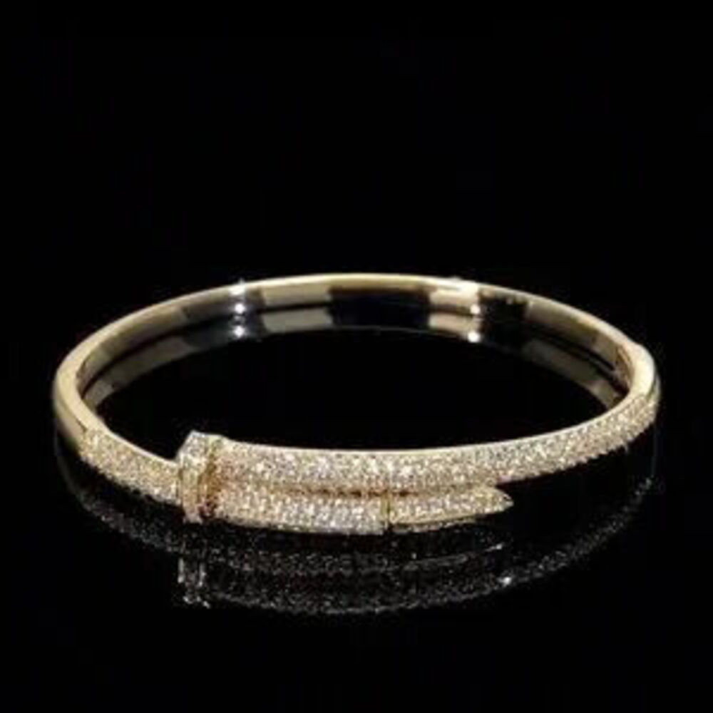 18K Gold Plated Nail Bangle Bracelet with CZ Pave | Luxury Statement Jewelry